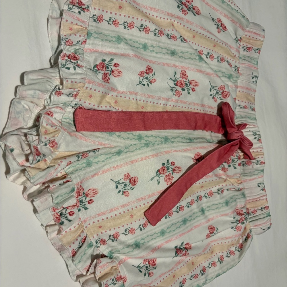 Floral Stripe Cotton Pajama Set with Pink Trim - Picture 3 of 4